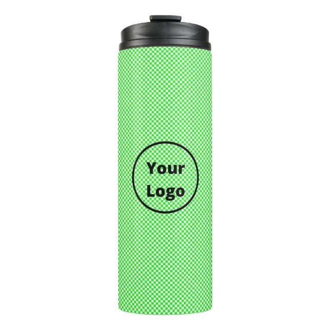 Green and white chequered board pattern thermal tumbler (Front)