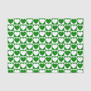 Green and White Chequered Pattern With Hearts Tissue Paper