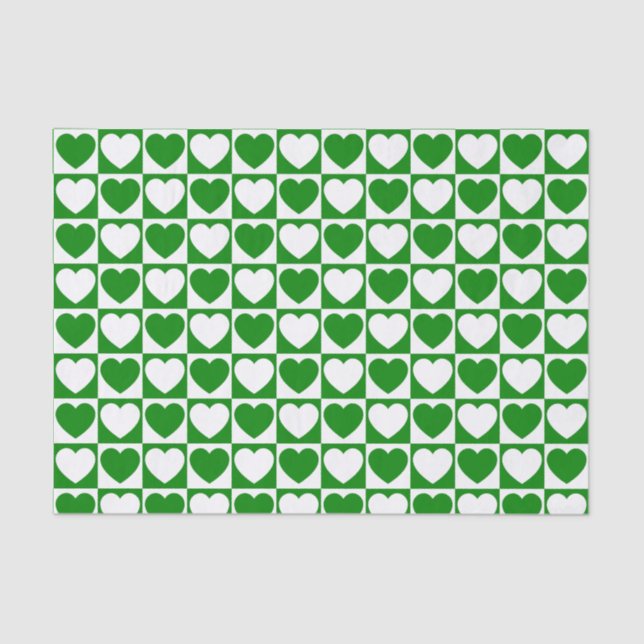 Green and White Chequered Pattern With Hearts Tissue Paper (Front)