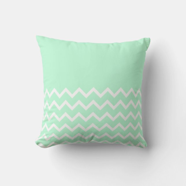 Green and White Chevron Pattern with Plain Green. Cushion (Front)