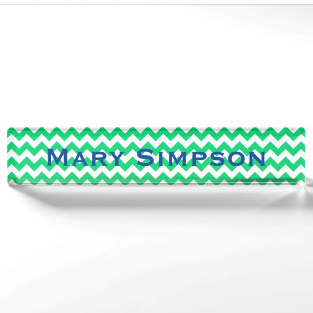 Green and White Chevron Print Name Plate (Front)