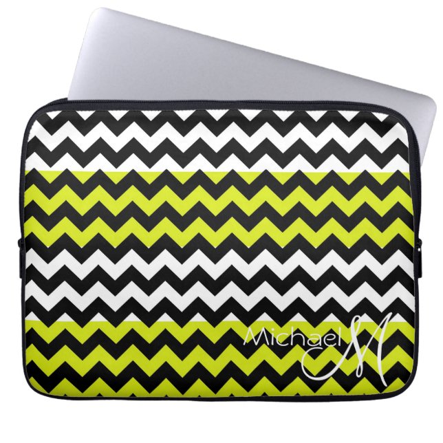 Green and White Chevron Zigzag Custom Monogram Laptop Sleeve (Front)