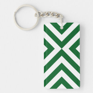 Green and White Chevrons Key Ring