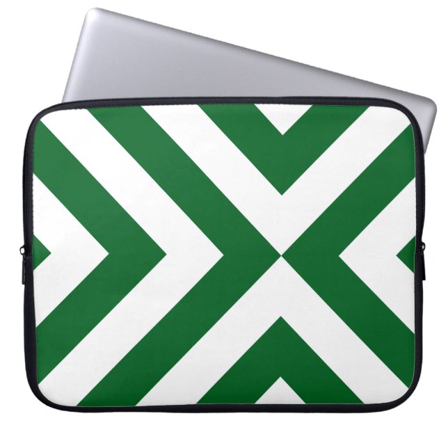 Green and White Chevrons Laptop Sleeve (Front)
