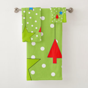 Green and White Christmas  Bath Towel Set