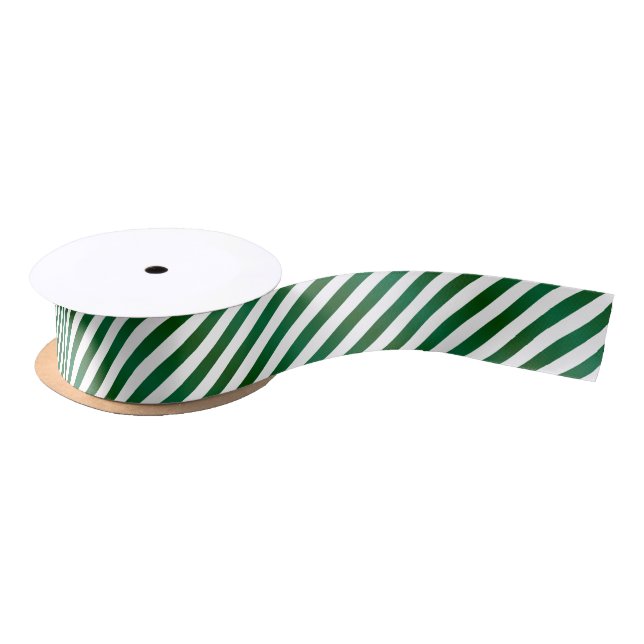 Green and White Christmas Candy Stripes Satin Ribbon (Spool)