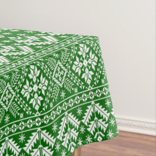 Green and White Christmas Fair Isle Pattern Tablecloth
