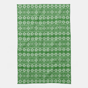 Green and White Christmas Fair Isle Pattern Tea Towel