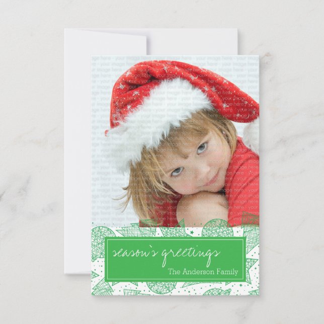 Green and White Christmas Holiday Photo Card (Front)
