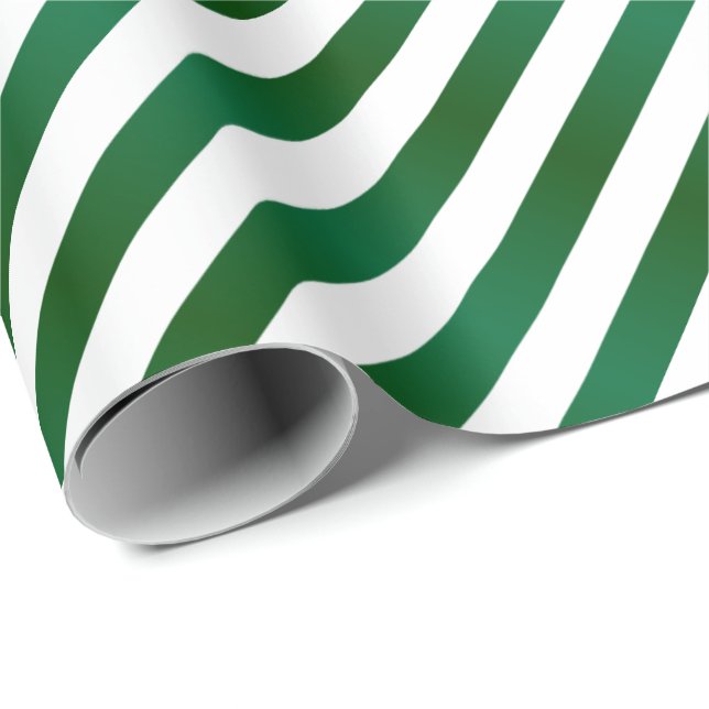 Green and White Christmas Holiday Stripes Wrapping Paper (Roll Corner)