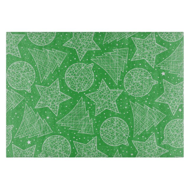 Green and White Christmas Pattern Cutting Board (Front)