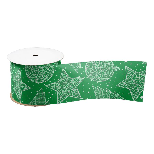Green and White Christmas Pattern Ribbon Satin Ribbon (Spool)