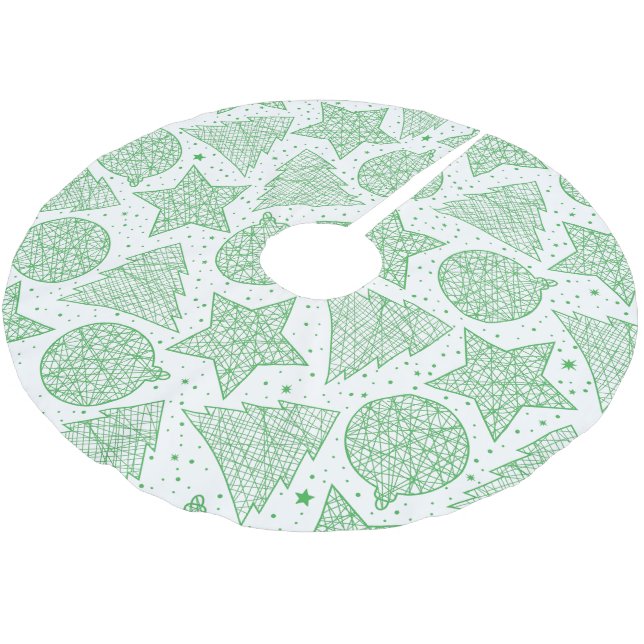 Green and White Christmas Pattern Tree Skirt (Angled)