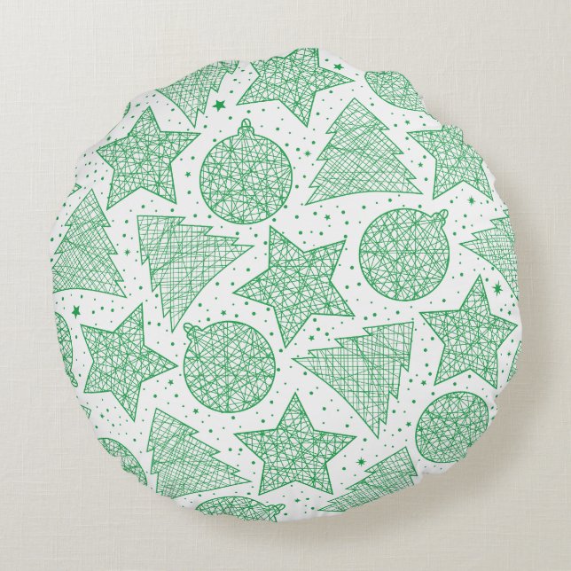 Green and White Christmas Round Pillows (Back)