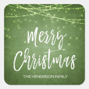 Green and White Christmas Script Holiday Square Sticker