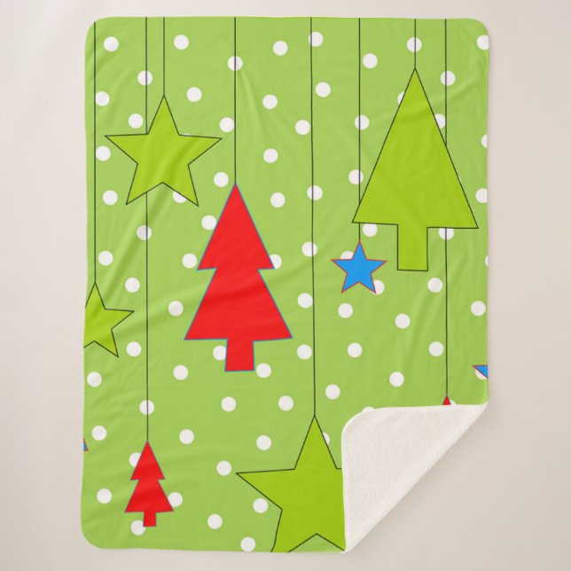 Green and White Christmas  Sherpa Blanket (Front)