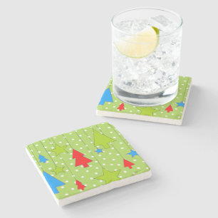 Green and White Christmas Stone Coaster