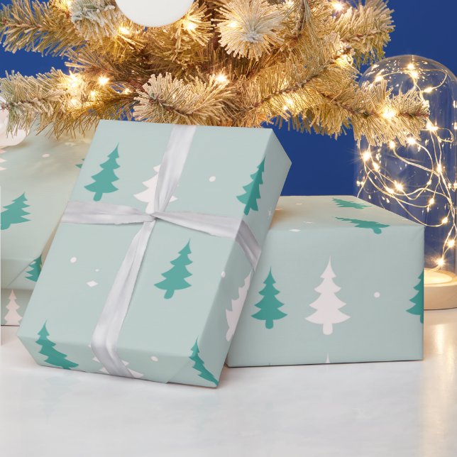 Green and White Christmas Tree Modern Christmas Wrapping Paper (Holidays)