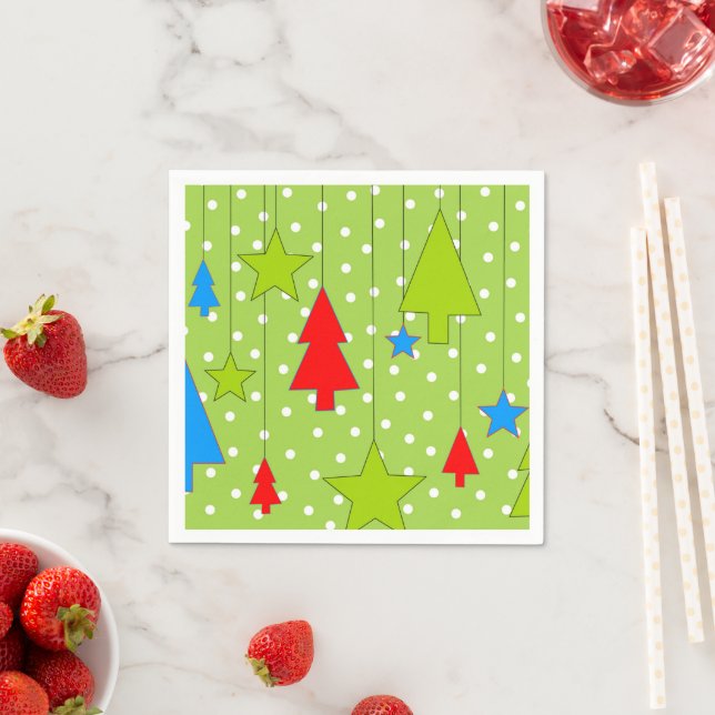Green and White Christmas Tree  Napkin (Insitu)