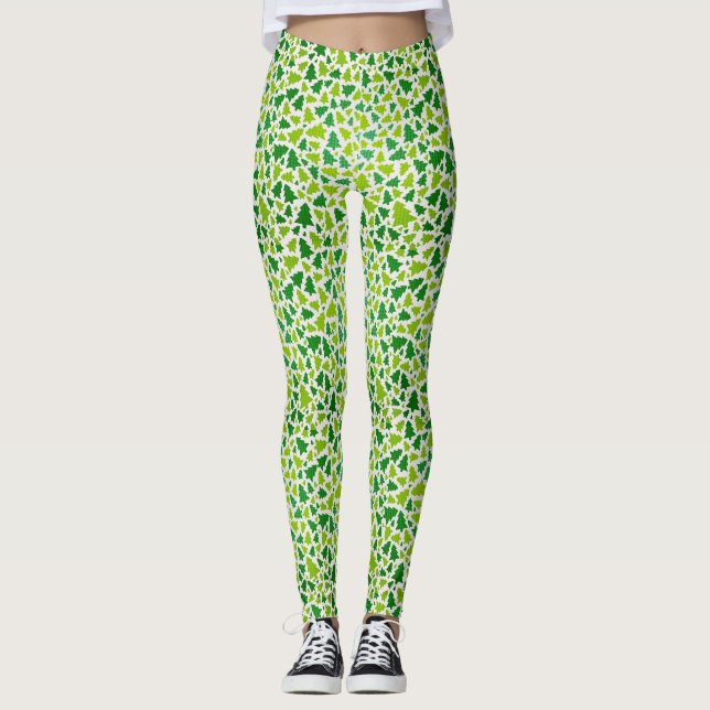 Green and White Christmas Tree Pattern Legging (Front)