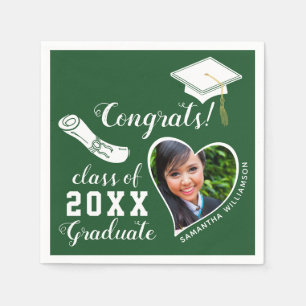 Green and White Class of 2023 Photo Graduation Napkin