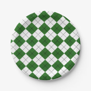 Green and White Classic Argyle Pattern Paper Plate