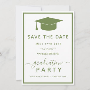 Green And White Classic Graduation Save the Date Invitation