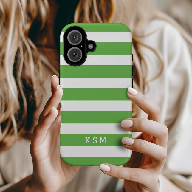 Green and White Classic Stripes Monogram Case-Mate iPhone Case (Creator Uploaded)