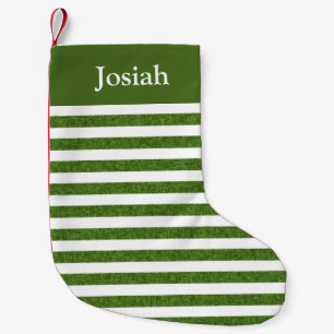 Green and White classic stripes name Small Christmas Stocking