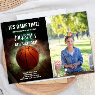 Green and White Cloud Basketball Birthday Invitation