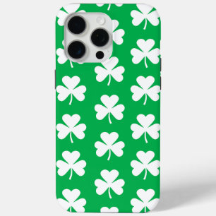 Green and White Clover Pattern iPhone 15 Pro Max Case
