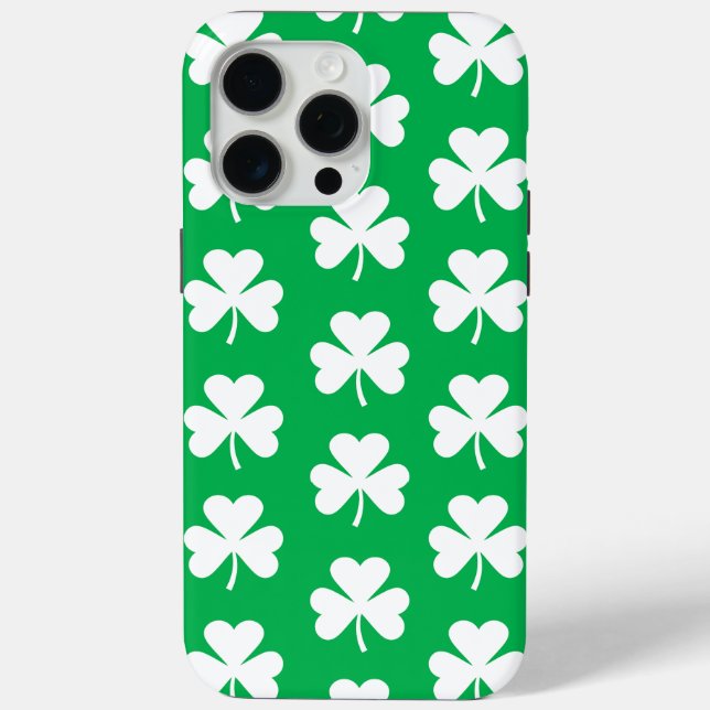 Green and White Clover Pattern Case-Mate iPhone Case (Back)