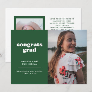 Green and White Congrats Grad Two Photo Graduation Announcement