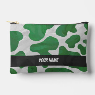 Green and White Cow Pattern Accessory Pouch
