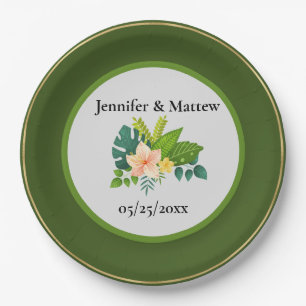 Green and White Custom Wedding Paper Plate