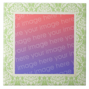 Green and White Damask Pattern Frame Your Photo Tile