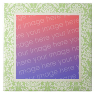 Green and White Damask Pattern Frame Your Photo Tile