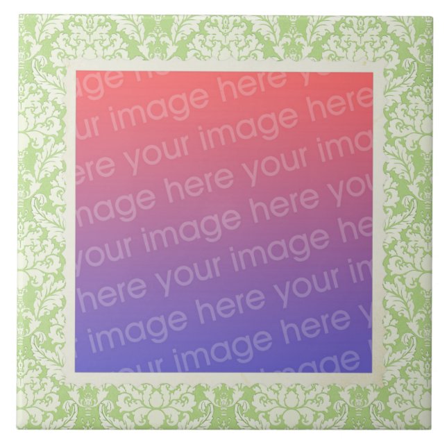 Green and White Damask Pattern Frame Your Photo Tile (Front)