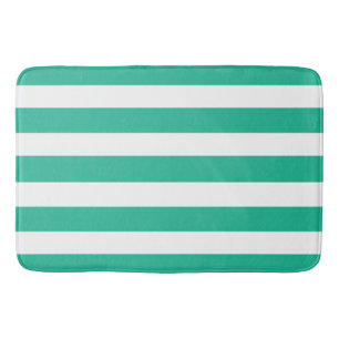Green and White Deckchair Stripes Bath Mat