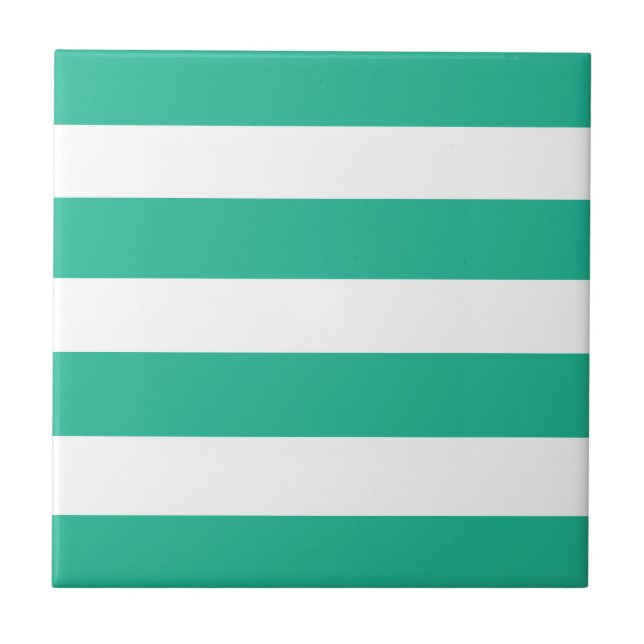 Green and White Deckchair Stripes Tile (Front)