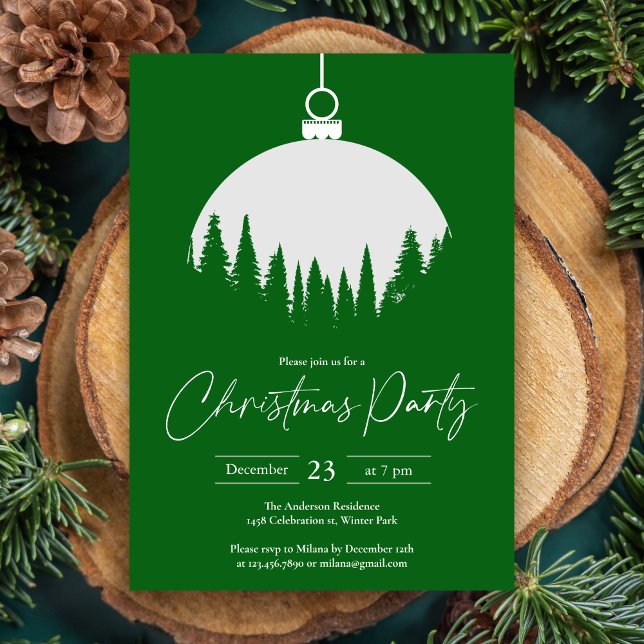 Green And White Decoration Ball Christmas Party Invitation (Creator Uploaded)
