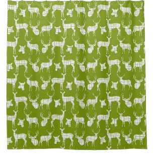 Green and White Deer Bucks Doe Wildlife Nature Shower Curtain