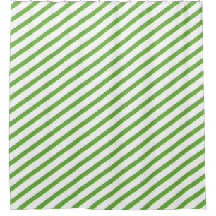 Green and White Diagonal Stripes Modern Shower Curtain