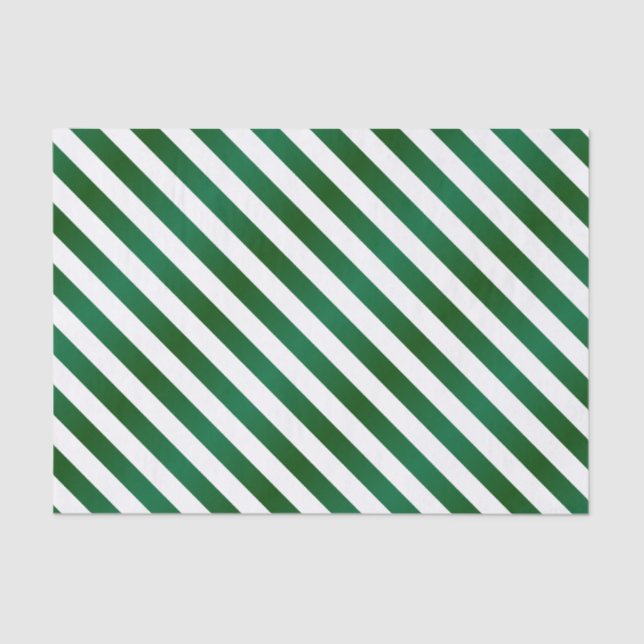 Green and White Diagonal Stripes Tissue Paper (Front)