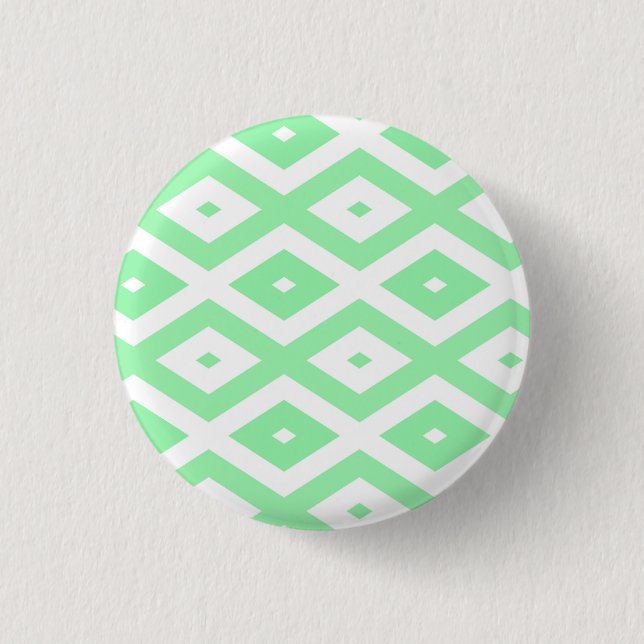 Green and white diamond pattern 3 cm round badge (Front)