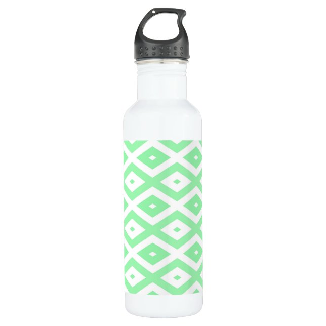 Green and white diamond pattern 710 ml water bottle (Front)