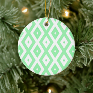 Green and white diamond pattern ceramic tree decoration
