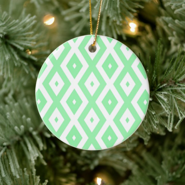 Green and white diamond pattern ceramic tree decoration (Tree)