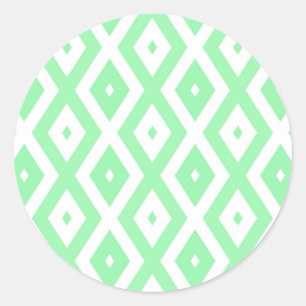 Green and white diamond pattern classic round sticker
