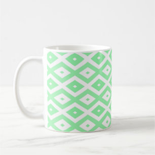 Green and white diamond pattern coffee mug